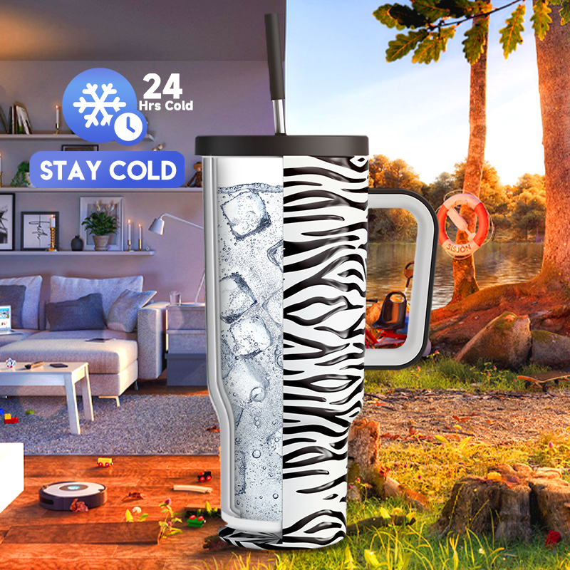 40oz Tumbler With Straw Animal Print Collection-Zebra