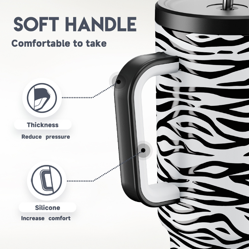 40oz Tumbler With Straw Animal Print Collection-Zebra