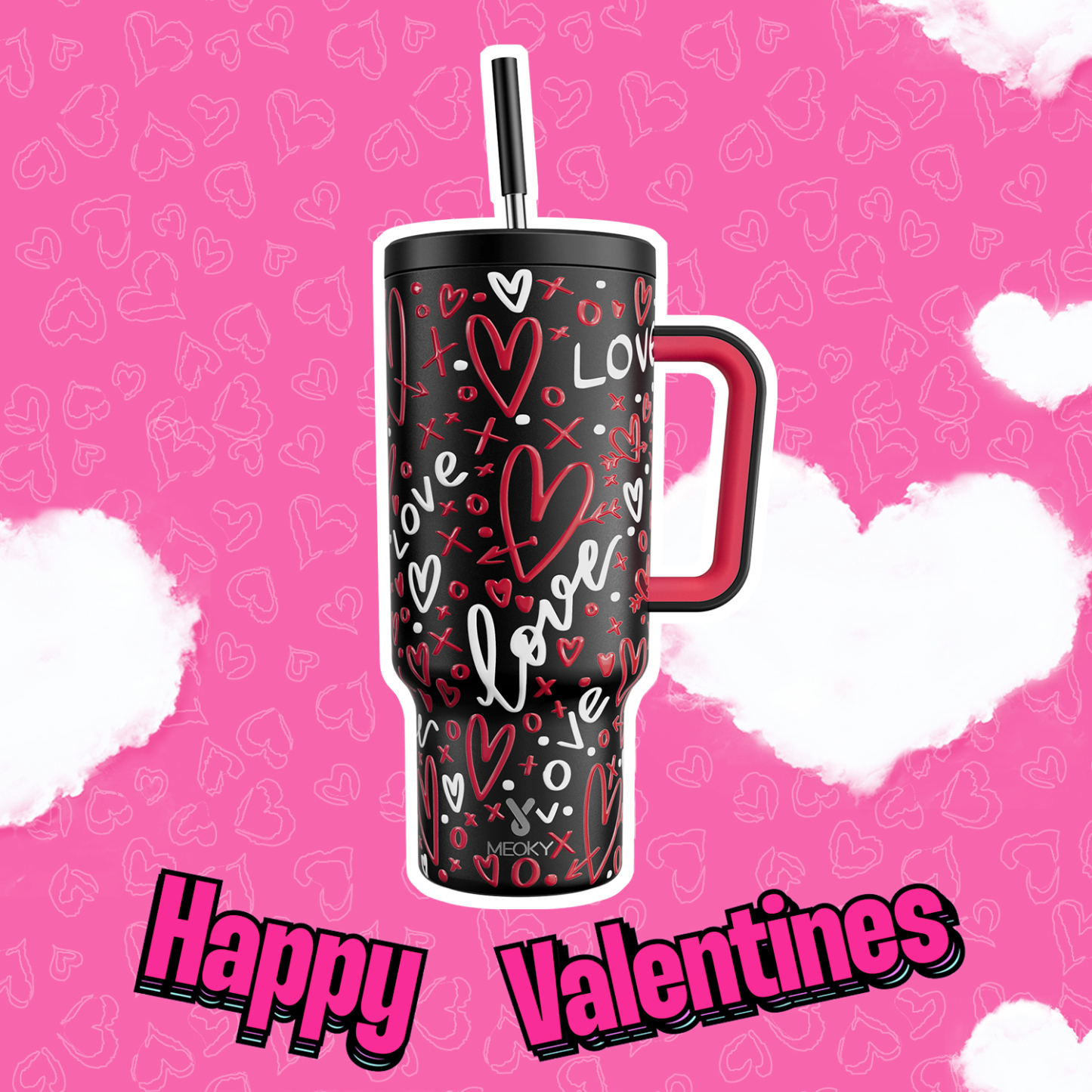 40oz Tumbler With Straw Valentine Collection-Black Valentine