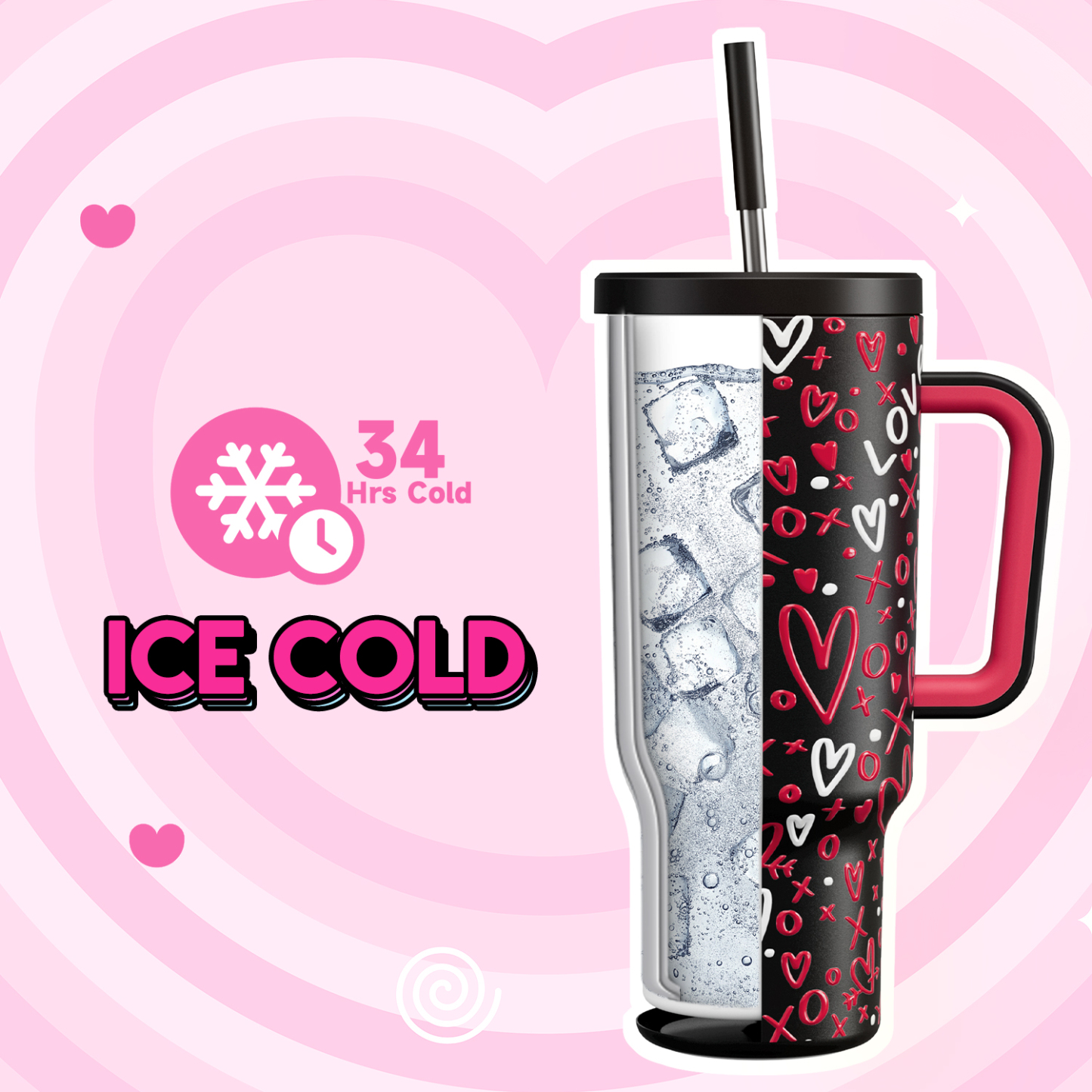 40oz Tumbler With Straw Valentine Collection-Black Valentine