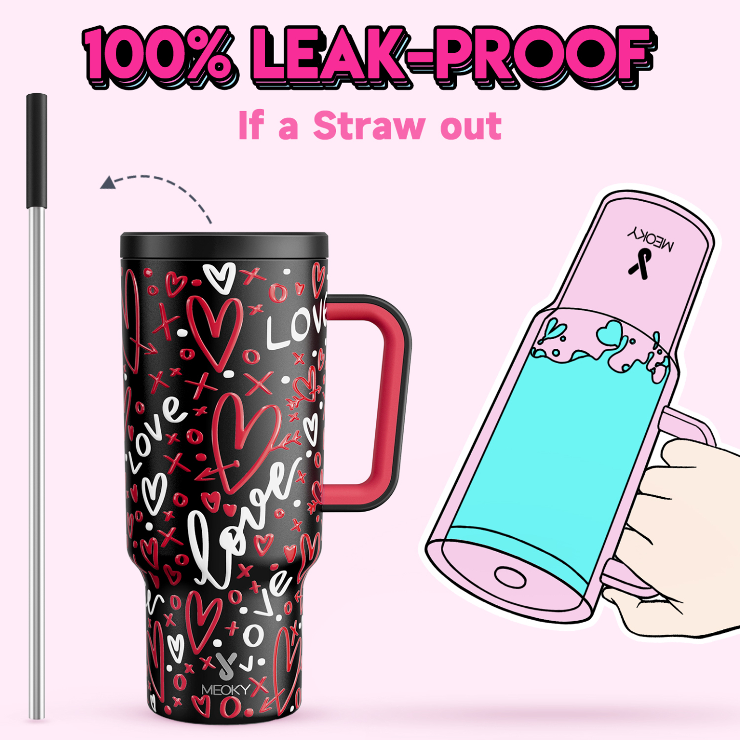40oz Tumbler With Straw Valentine Collection-Black Valentine
