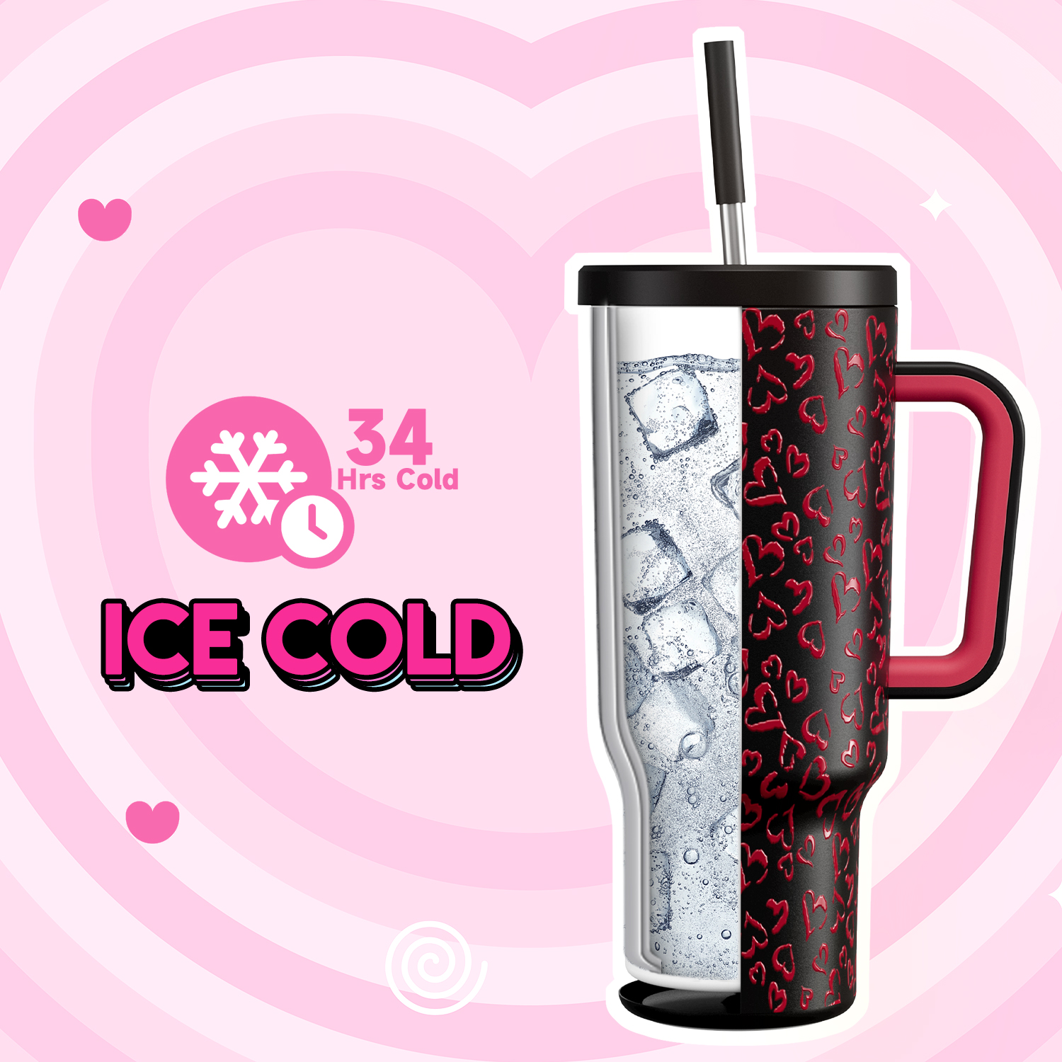 40oz Tumbler With Straw Valentine Collection-Black Love