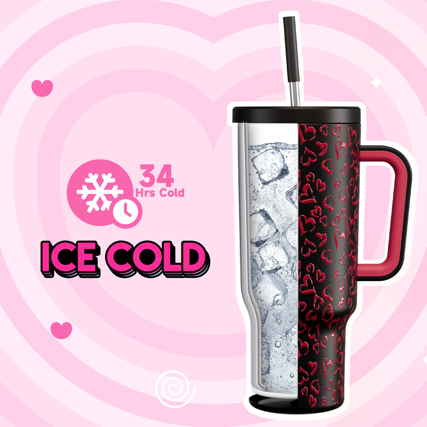 40oz Tumbler With Straw Valentine Collection-Black Love