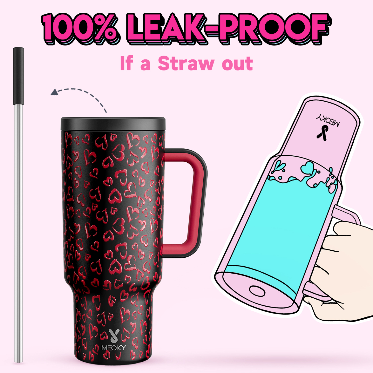 40oz Tumbler With Straw Valentine Collection-Black Love