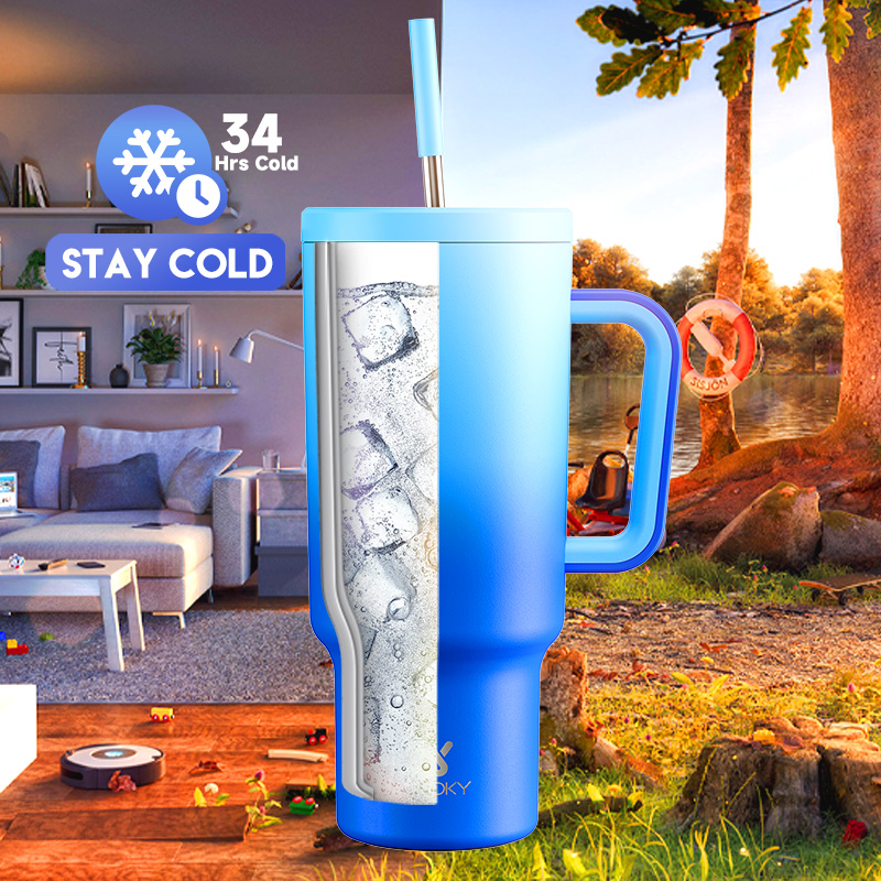 40oz Tumbler With Straw Gradient Collection-blue sky