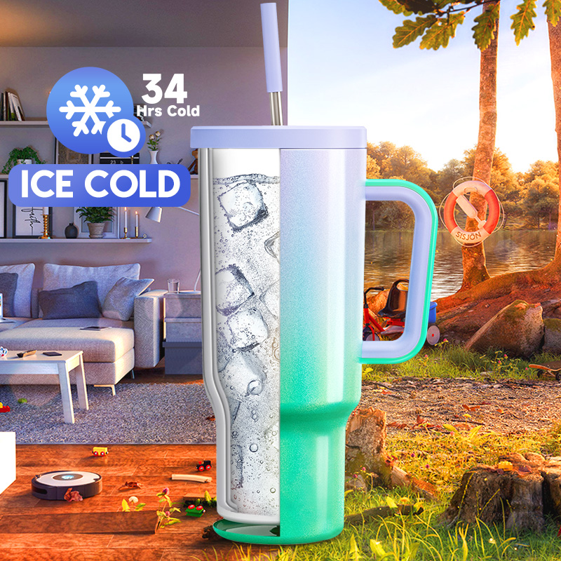40oz Tumbler With Straw Gradient Collection-green purple