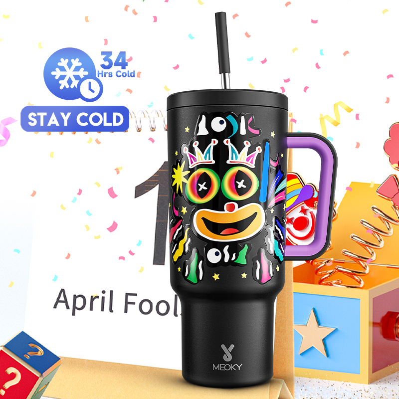 Meoky 40oz Tumbler with Handle and Straw Lid - April Fool’s Day