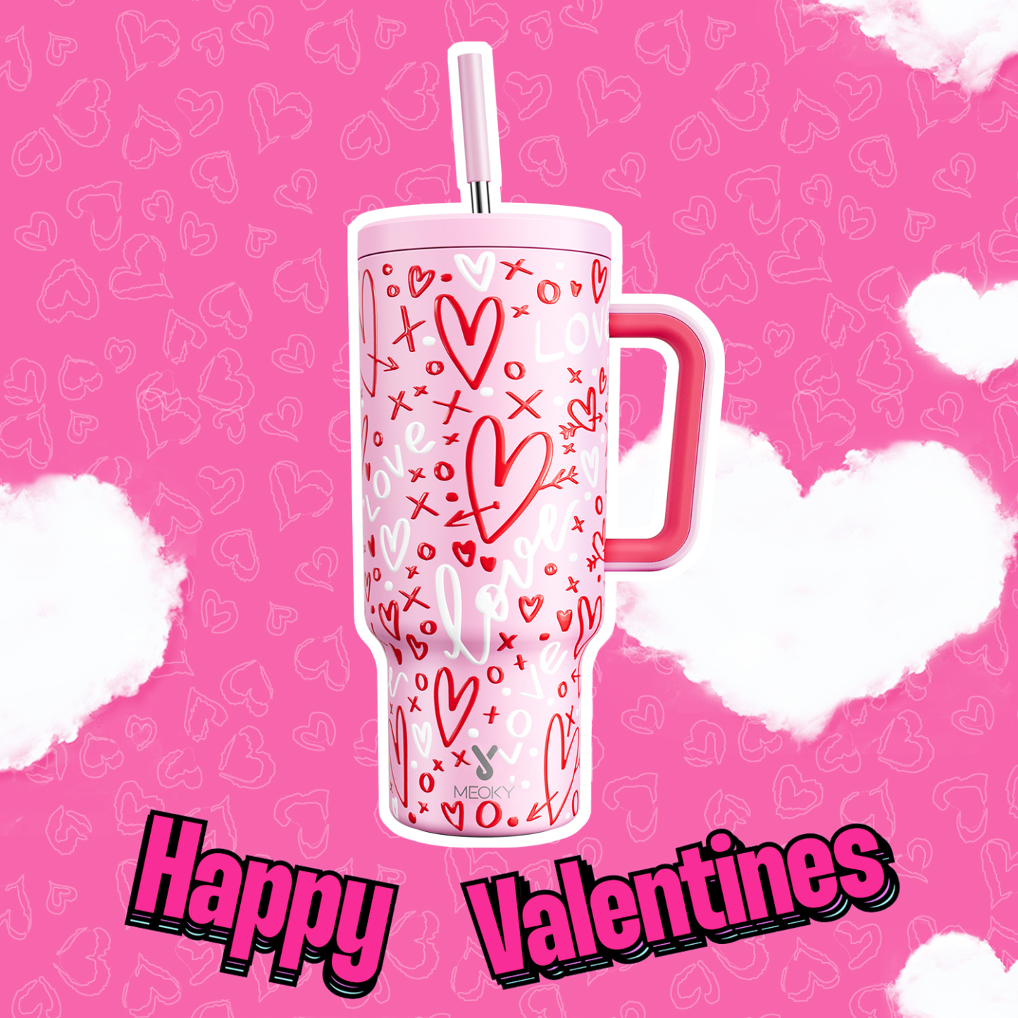 40oz Tumbler With Straw Valentine Collection-Pink Valentine