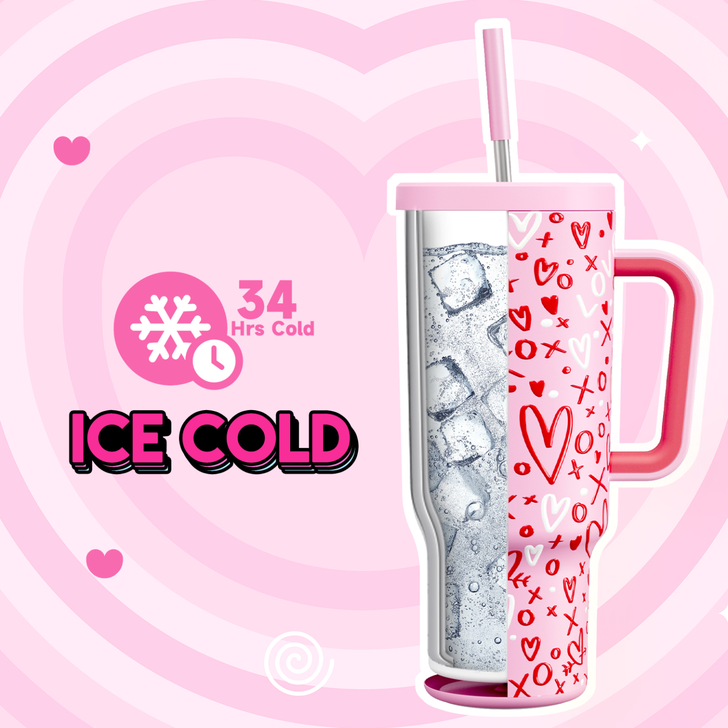 40oz Tumbler With Straw Valentine Collection-Pink Valentine