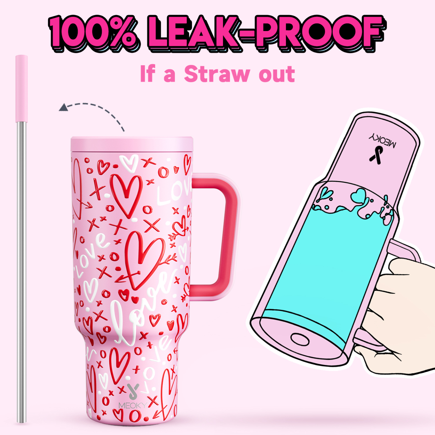 40oz Tumbler With Straw Valentine Collection-Pink Valentine
