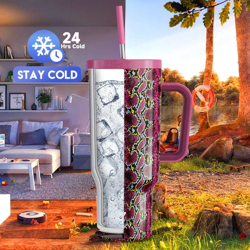 40oz Tumbler With Straw Animal Print Collection-Crimson Cobra