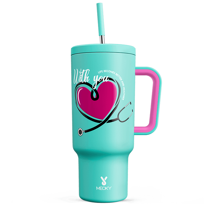 Meoky 40oz Tumbler with Handle and Straw Lid - Happy Nurse's Day