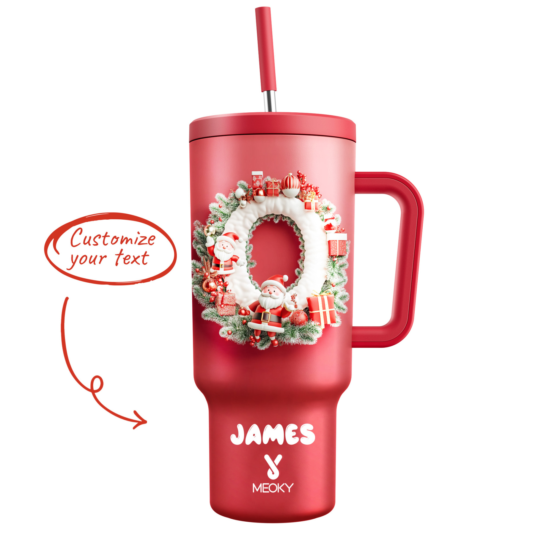 40oz Tumbler With Straw Customized -  Merry Christmas! - Custom Christmas Alphabet and Text! - Gifts for yourself, family, friends, lovers and children!