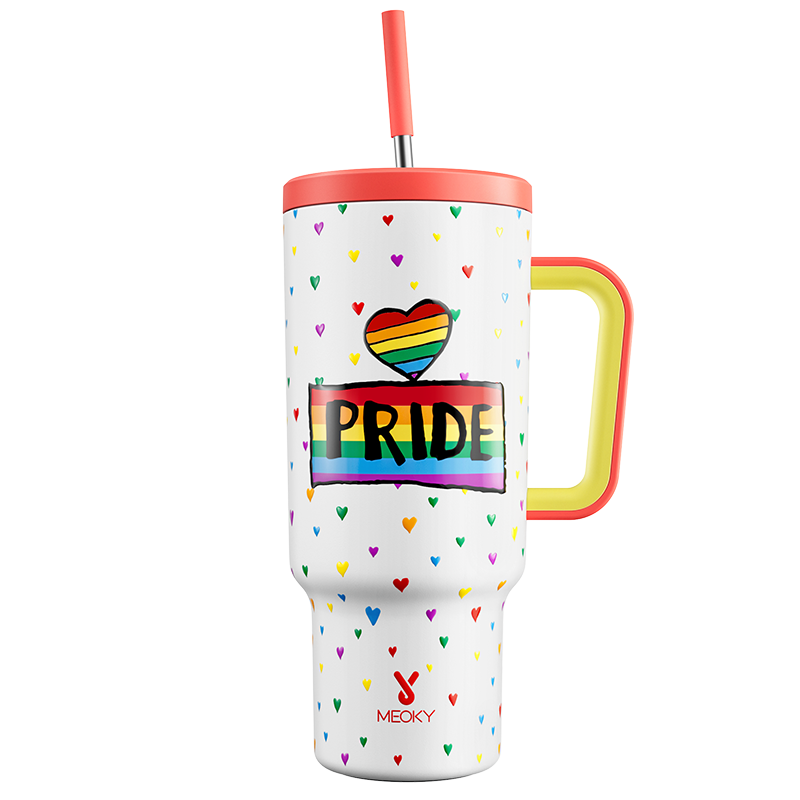 40oz Tumbler With Straw Rainbow Heart Collection-White Heart