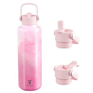 Meoky 24 Oz Insulated Water Bottle - Double-Wall Vacuum, Straw & Flip Lid, Leakproof, Hexagon Design