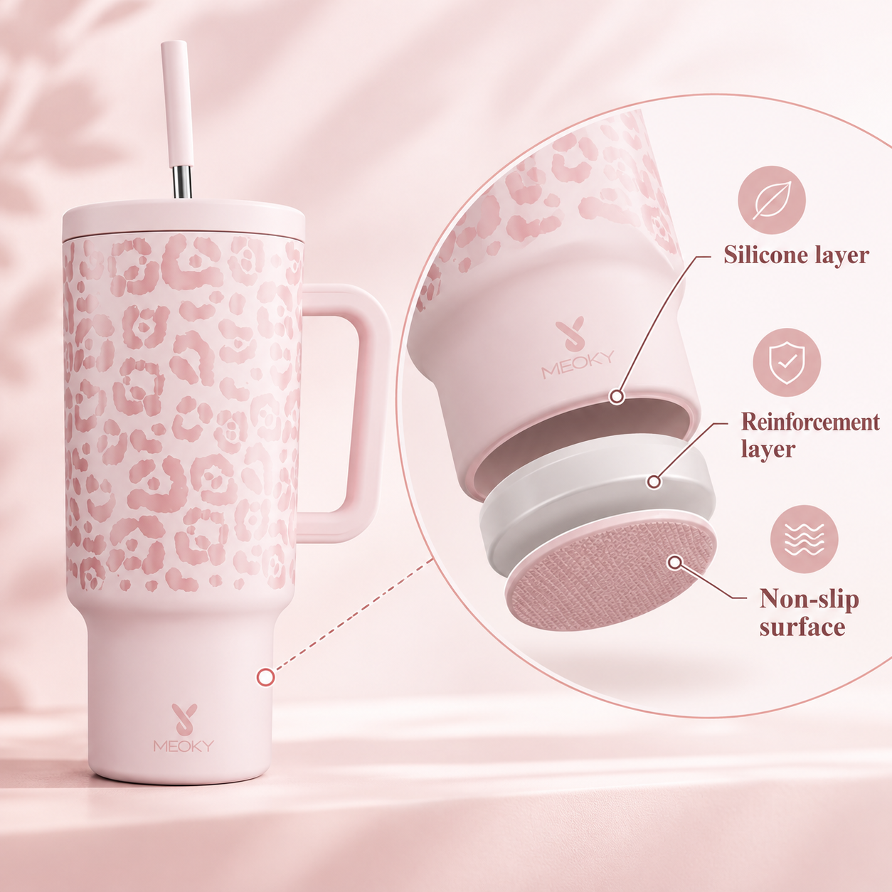 Meoky Pink Leopard Print 40oz Tumbler