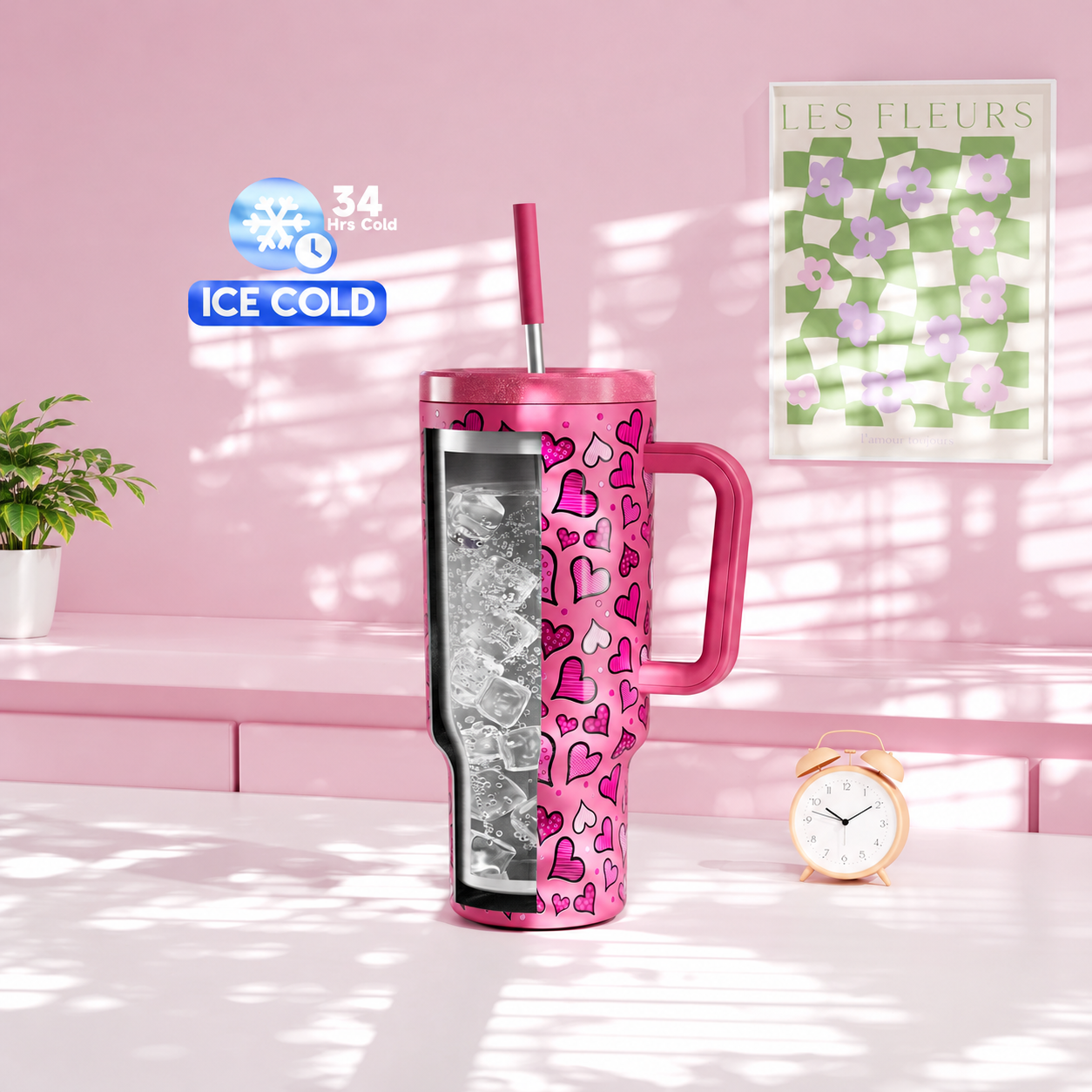 MEOKY 40oz Pink & Purple Hearts Tumbler