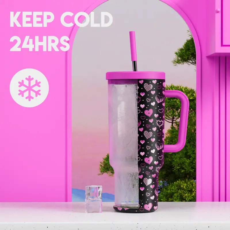 MEOKY 40oz Printed Stainless Steel Insulated Tumbler with Handle and Straw