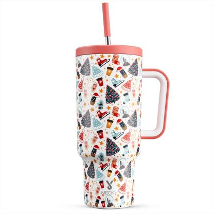 MEOKY 40oz Printed Stainless Steel Insulated Tumbler with Handle and Straw