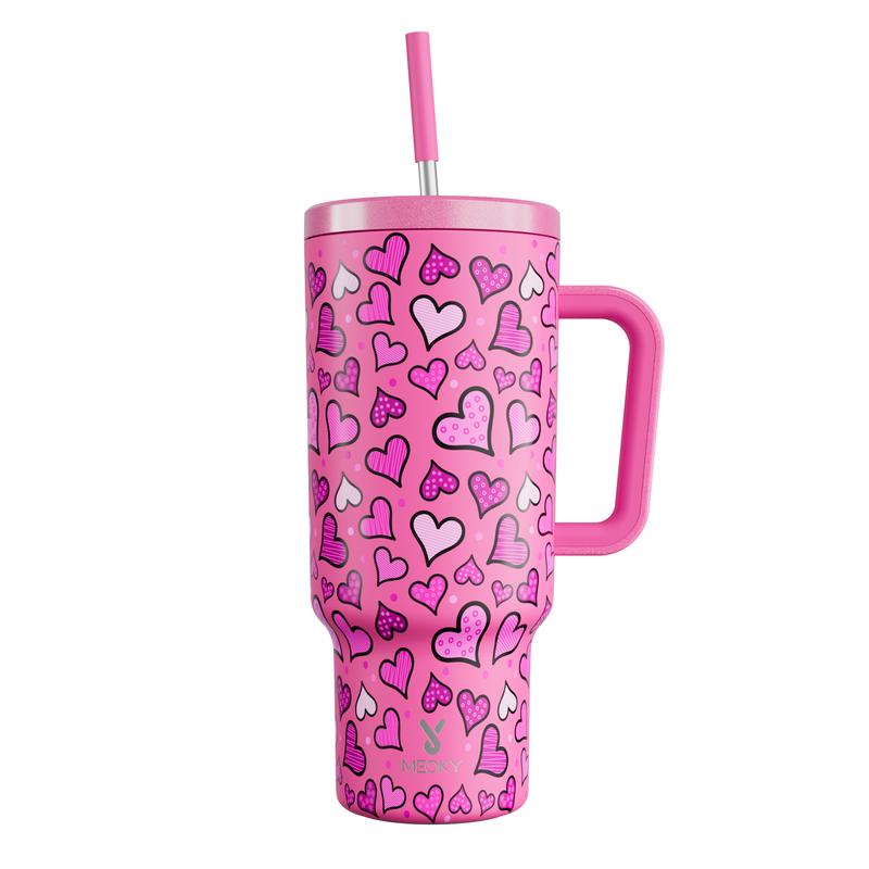 MEOKY 40oz Printed Stainless Steel Insulated Tumbler with Handle and Straw