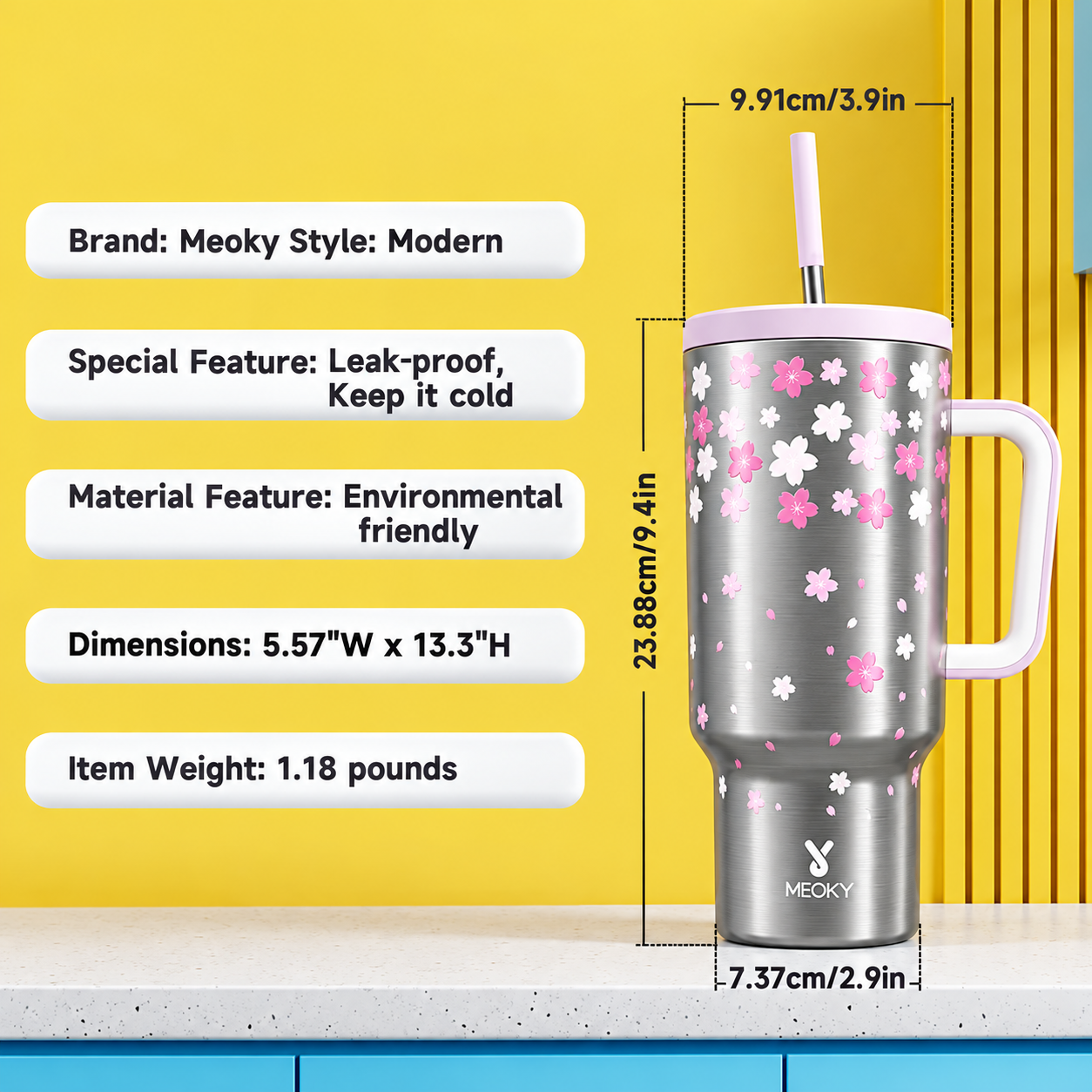 MEOKY 40oz Stainless Steel Insulated Tumbler with Handle and Straw
