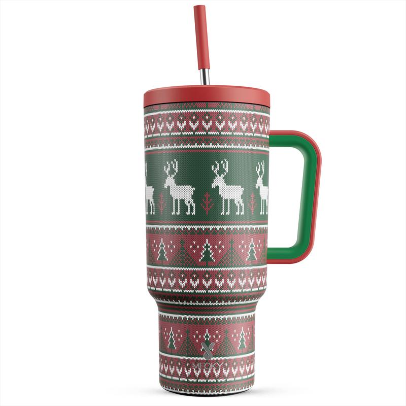 MEOKY 40oz Printed Stainless Steel Insulated Tumbler with Handle and Straw