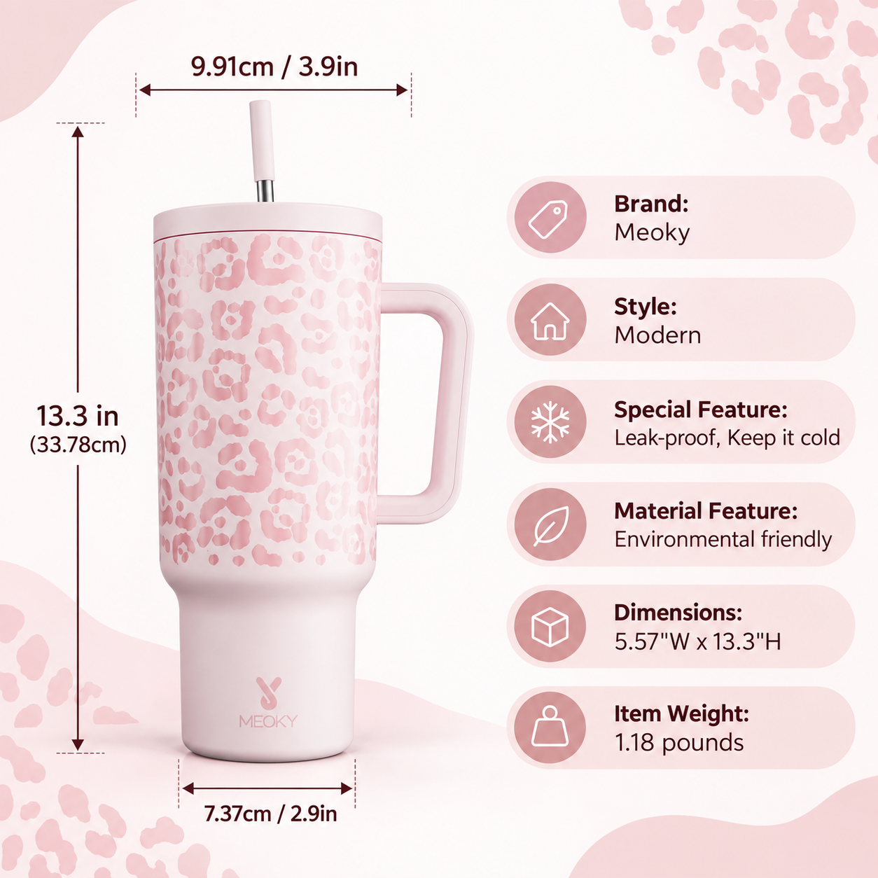 Meoky Pink Leopard Print 40oz Tumbler
