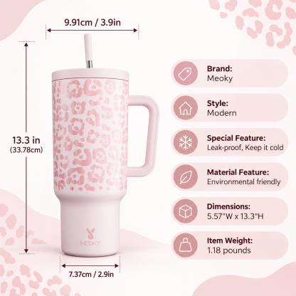 Meoky Pink Leopard Print 40oz Tumbler