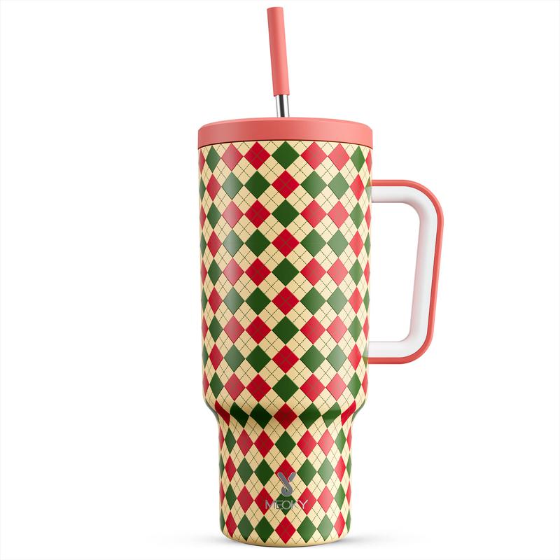 MEOKY 40oz Printed Stainless Steel Insulated Tumbler with Handle and Straw