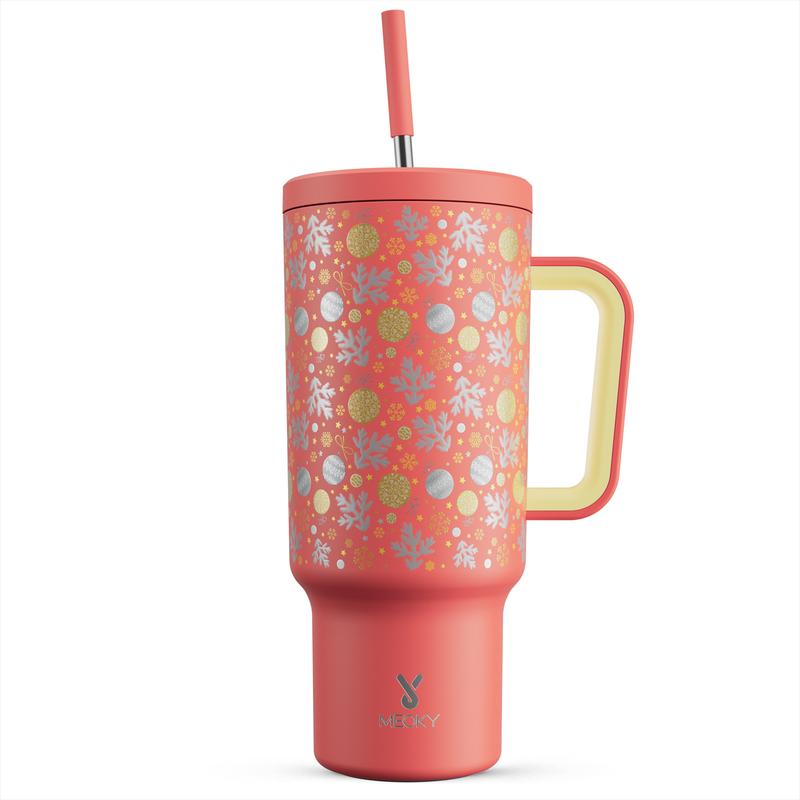 MEOKY 40oz Printed Stainless Steel Insulated Tumbler with Handle and Straw