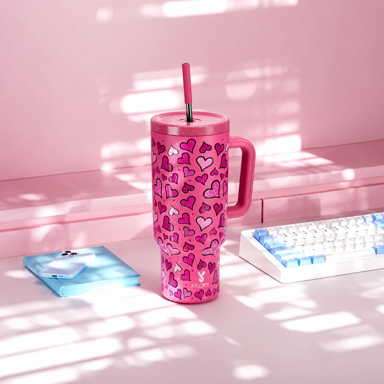 MEOKY 40oz Pink & Purple Hearts Tumbler