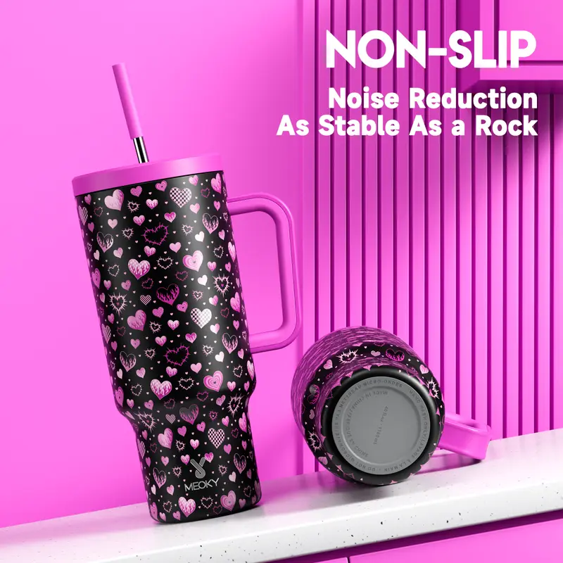 MEOKY 40oz Printed Stainless Steel Insulated Tumbler with Handle and Straw