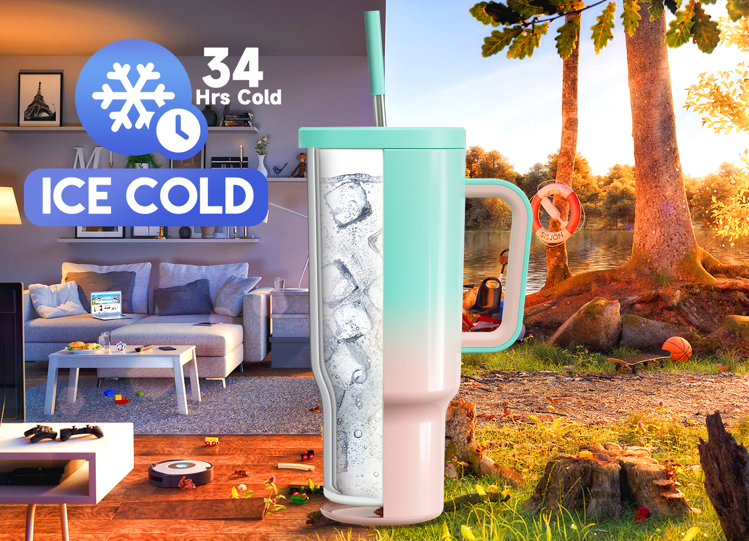 40oz Tumbler With Straw Gradient Collection-pink green