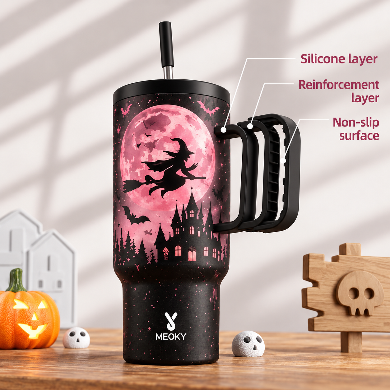 MEOKY 40oz Halloween Insulated Stainless Steel Tumbler Leakproof Travel Cup Keeps Cold for 24 Hours