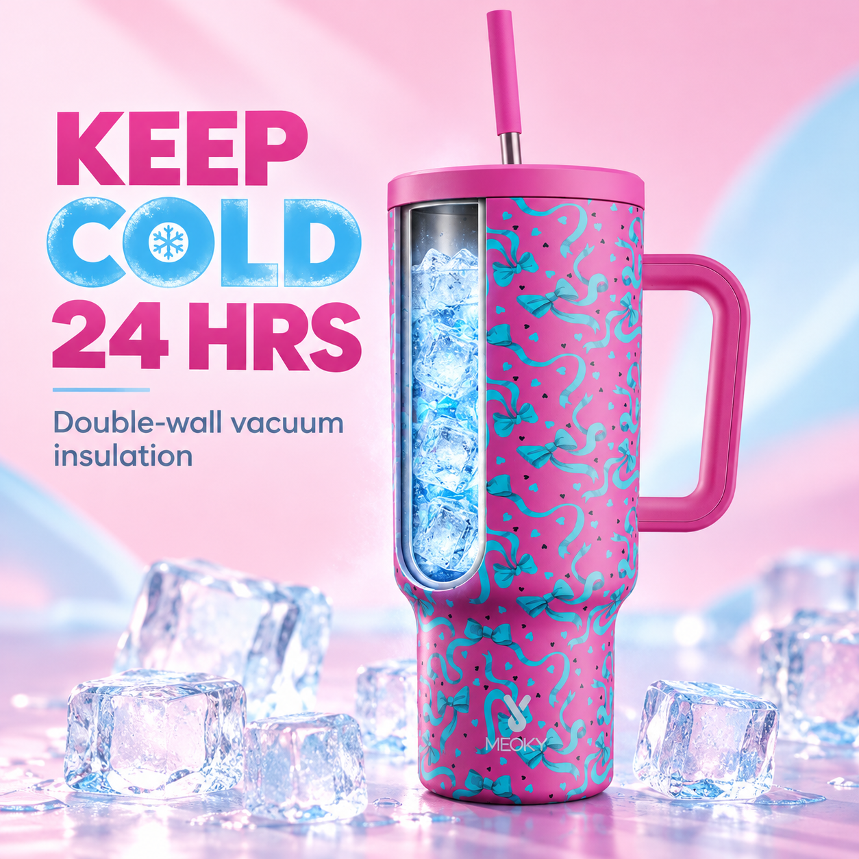MEOKY 40oz Pink Bow Tumbler