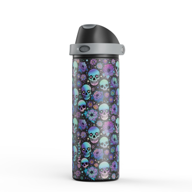 24oz Dual Spout Bounce Water Bottle Halloween Black Skull