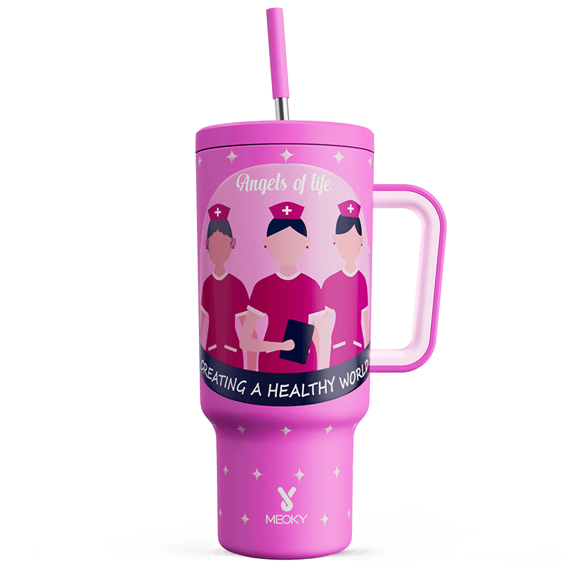 Meoky 40oz Tumbler with Handle and Straw Lid - Happy Nurse's Day