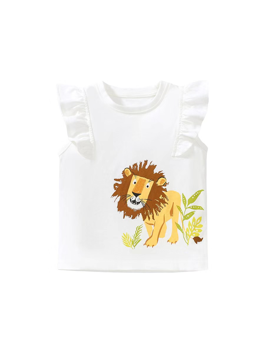LittleMaven Summer Girls Pure Cotton Lotus Leaf Sleeve Short-Sleeved T-shirt
