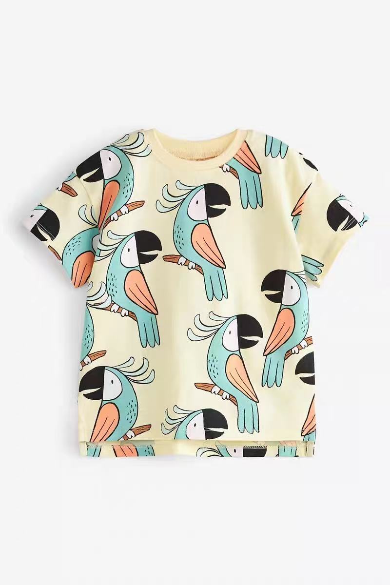 Toddler & Kid Boys Cotton Short Sleeve Tee with Parrot Pattern