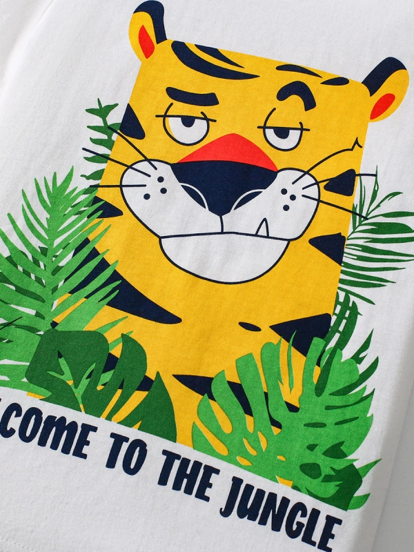 2-11Y Boys Attractive Tiger Print Short-Sleeve Tee and Shorts Set