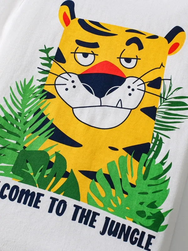 2-11Y Boys Attractive Tiger Print Short-Sleeve Tee and Shorts Set