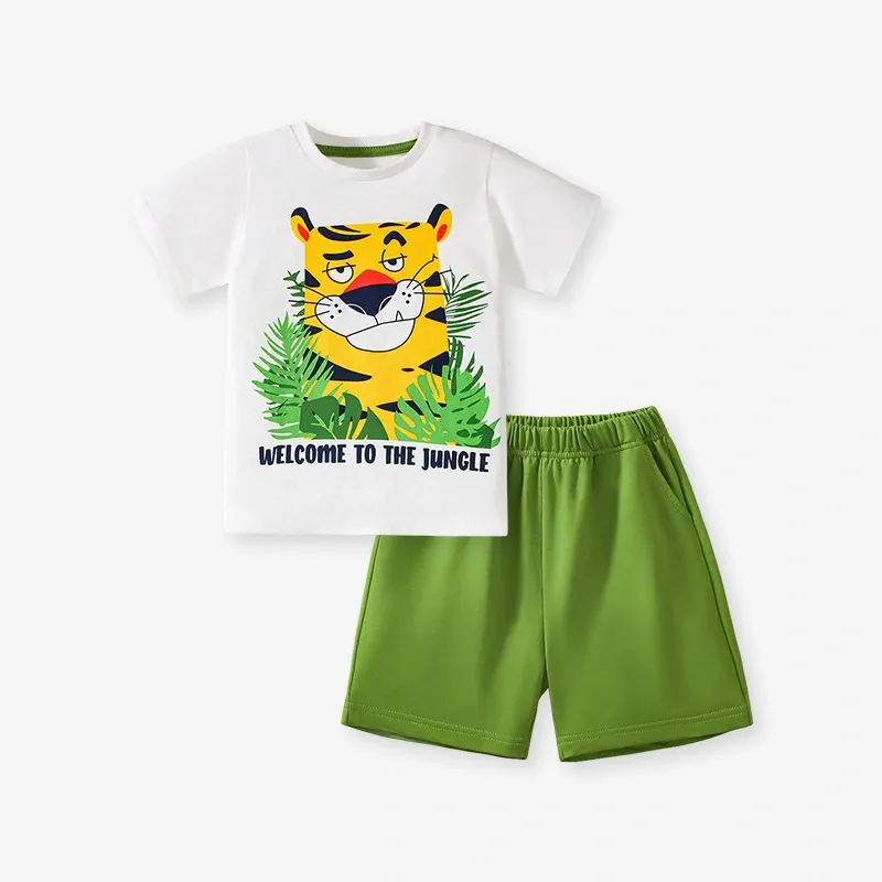 Little Maven Boys Tiger Print Short-Sleeve Tee and Shorts Set