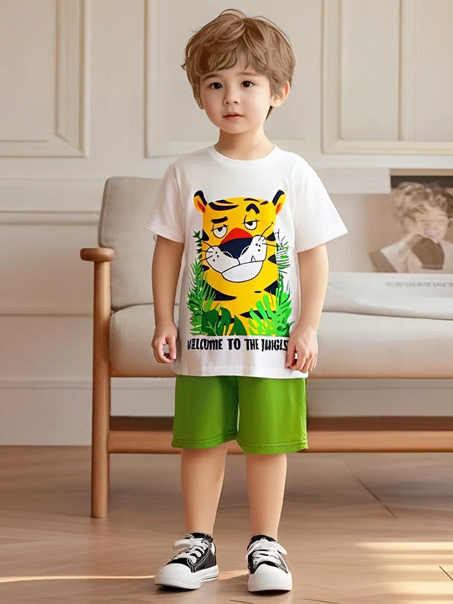Little Maven Boys Tiger Print Short-Sleeve Tee and Shorts Set