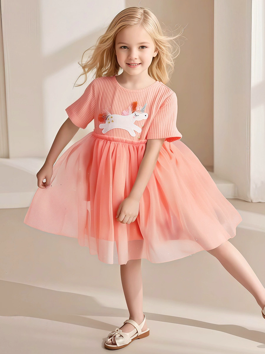 Little Maven Girls Unicorn Dress with Sequins and Applique