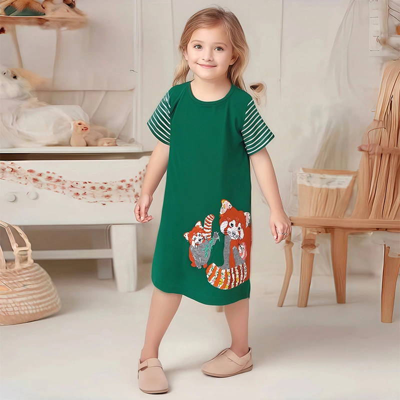 Little Maven Girl in animal embroidery cotton dress