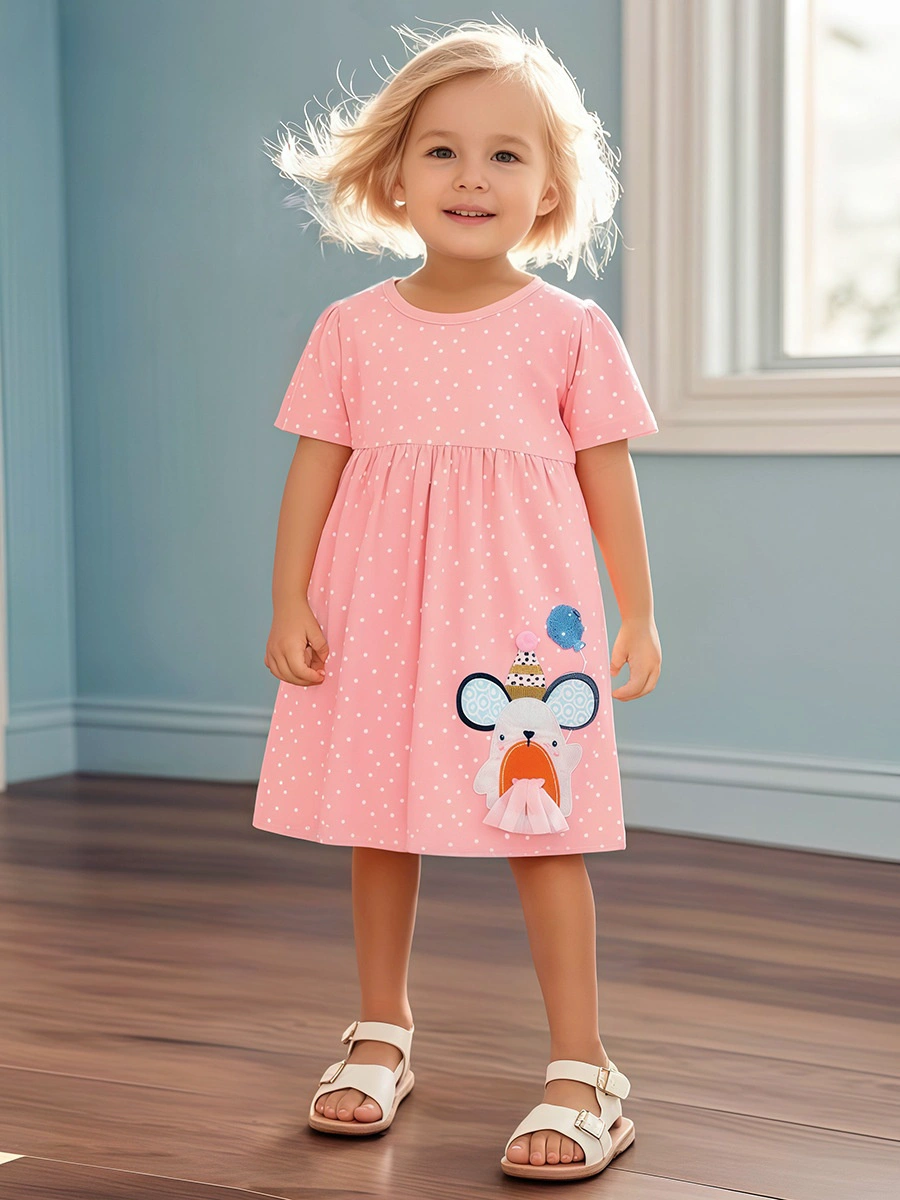 Little Maven Cute cartoon mouse embroidery dress for girls