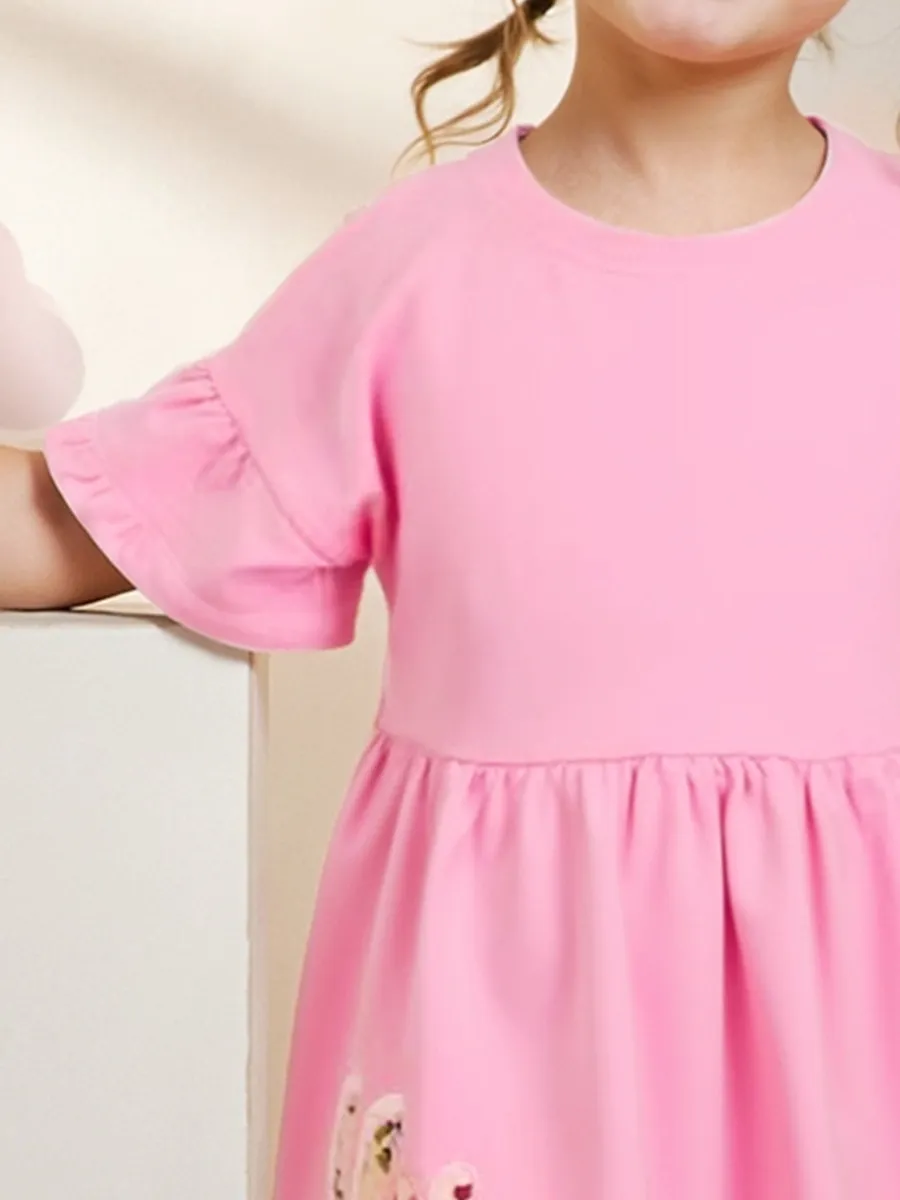 2-11Y Girls Floral Embroidered Cotton Dress With Ruffle Sleeves