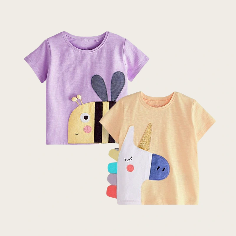 Little Maven 2~11Y Toddler/Kid Girls Bee and Unicorn Embroidered Cotton T-shirt