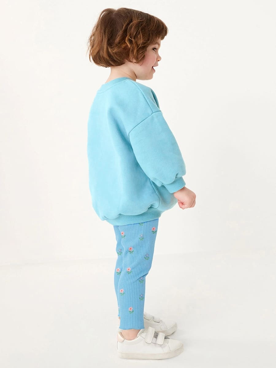 2-piece Girls Cartoon Embroidery Cotton Plush Sweatshirt and Pants Set