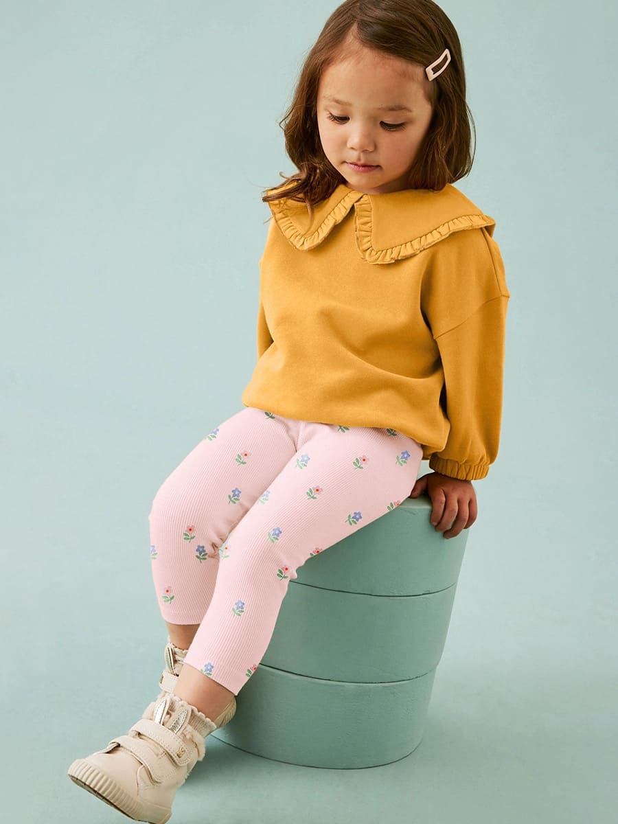 2-piece Girls Cotton Baby Collar Sweatshirt and Floral Print Pants Set